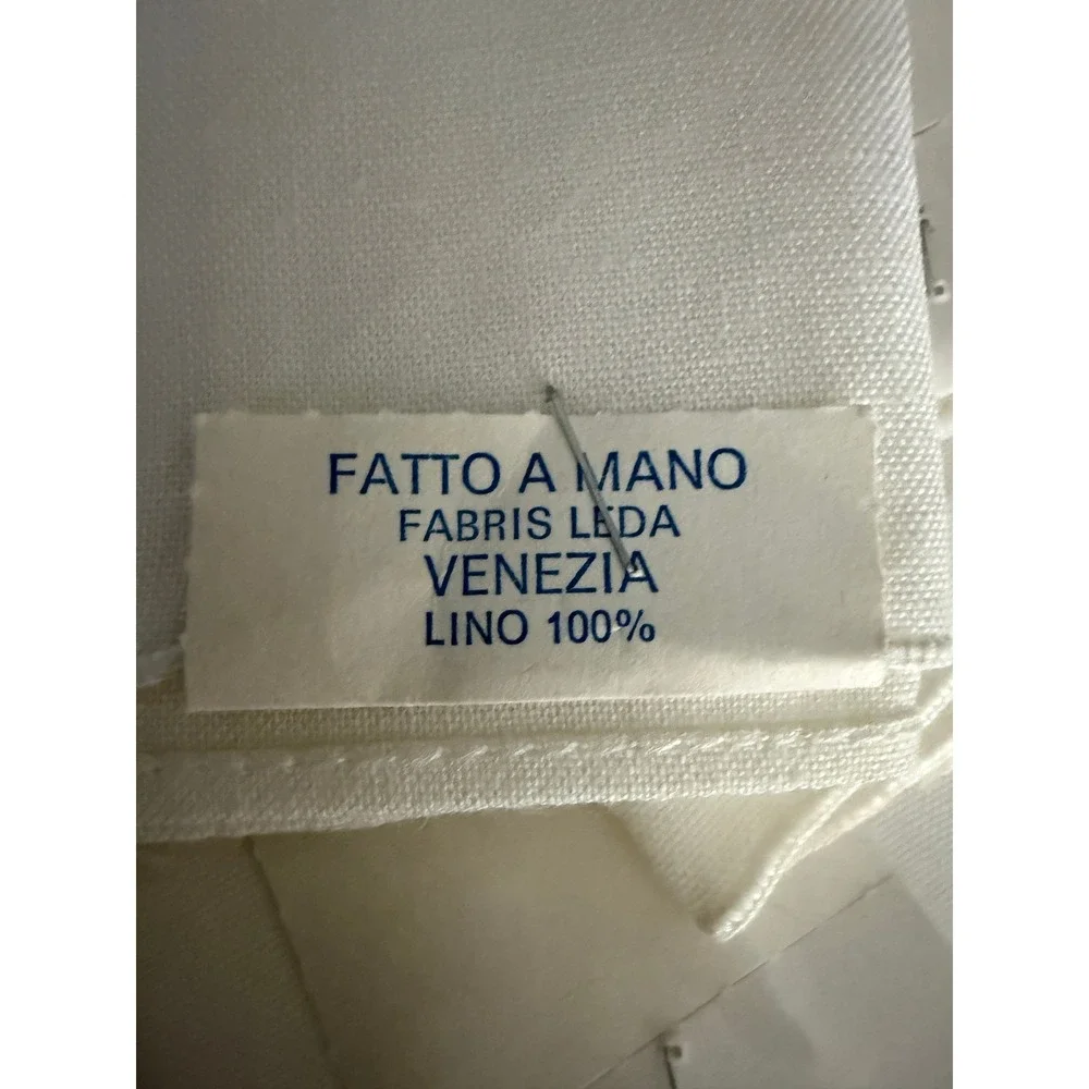 Handmade in Venice NOS Napkins/Hand Towels White Linen Floral Embroidered Set 4
